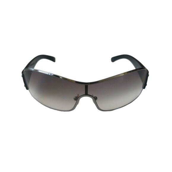 (SOLD) Prada Black Silver Shield Tinted Sunglasses Unisex SPS 52E 5AV-5D1 125 - Picture 2 of 16